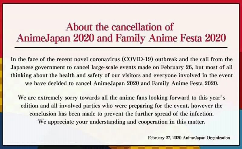 Acara AnimeJapan 2020 Dibatalkan Karena Masalah Coronavirus COVID-19