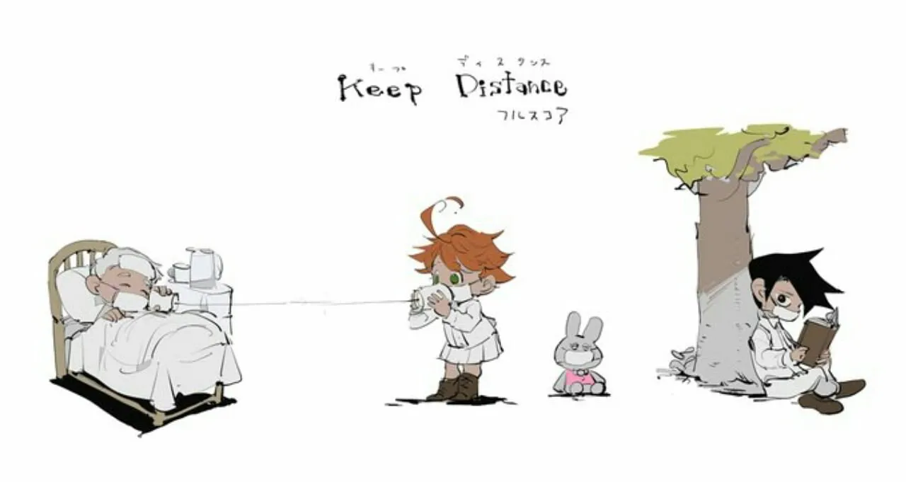 Artis The Promised Neverland Menggambar Karakter Manganya yang Sedang Jaga Jarak Sosial
