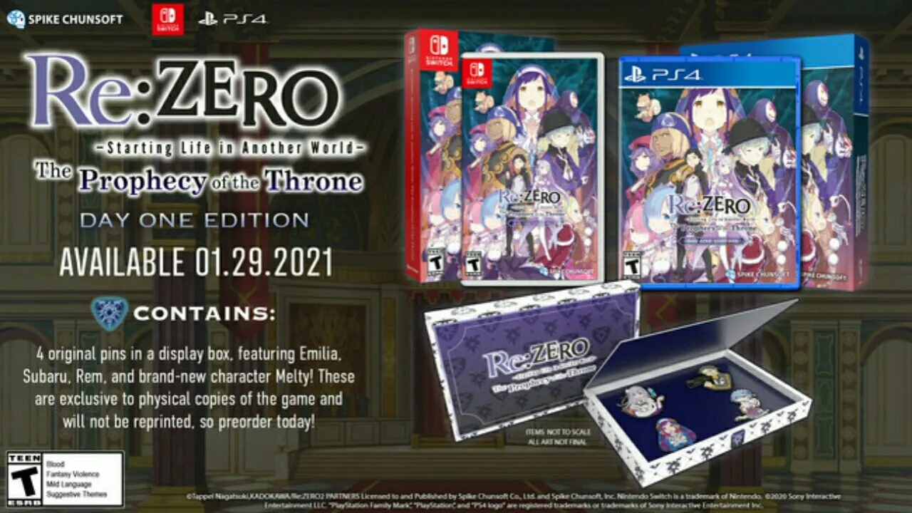 Trailer Baru untuk Game Re:ZERO - Starting Life in Another World: The Prophecy of the Throne Ungkap Tanggal Peluncuran Game-nya di Amerika Utara dan Eropa