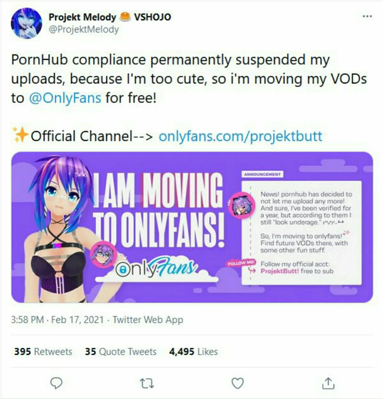 Projekt Melody Dilarang Mengunggah di PornHub karena “Terlihat Masih Di Bawah Umur”