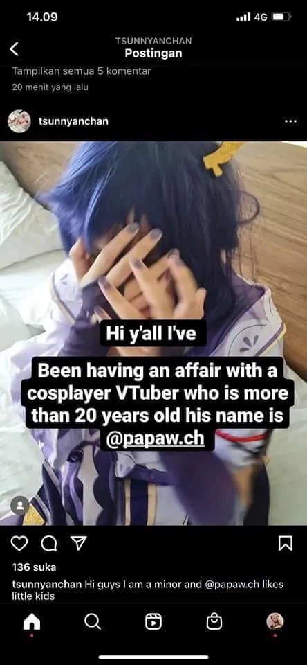 Cosplayer Minor Dituduh Selingkuh Dengan Vtuber Berusia 22 tahun